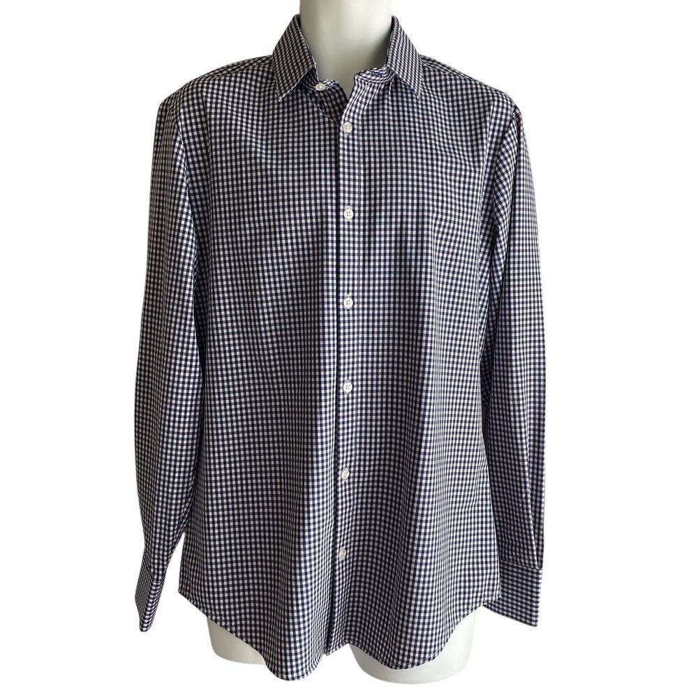 Mizzen + Main Mens Shirt M Trim Fit Leeward Blue Gingham Stretch Performance